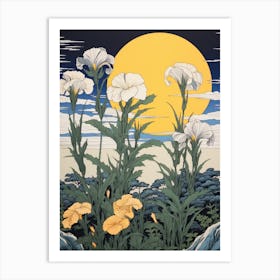 Hanashobu Japanese Water Iris 3 Vintage Botanical Woodblock Art Print