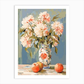 Zinnia Flower And Peaches Still Life Painting 2 Dreamy Art Print