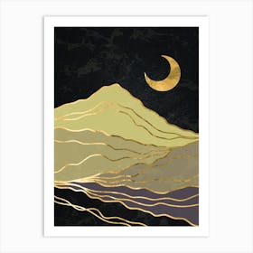 Gold Mountains And Moon - Golden landscape with moon #6, Japanese gold poster Art Print