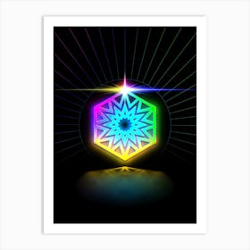 Neon Geometric Glyph in Candy Blue and Pink with Rainbow Sparkle on Black n.0392 Art Print