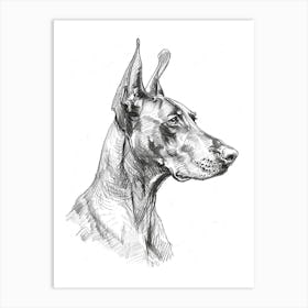 Doberman Dog Line Sketch Art Print