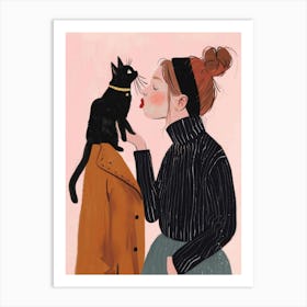 Cat Kissing Girl Art Print