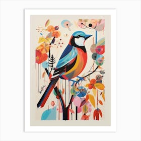 Colourful Scandi Bird House Sparrow 1 Art Print