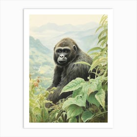 Storybook Animal Watercolour Mountain Gorilla 1 Art Print