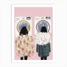 Two Women In Front Of A Washing Machine Art Print