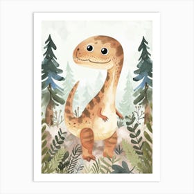 Cute Utahraptor Dinosaur Watercolour Art Print