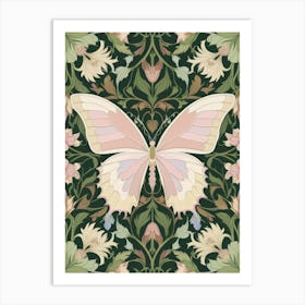 Butterfly On A Green Background Style William Morris 3 Art Print