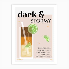 Dark & Stormy in Beige Cocktail Recipe Art Print