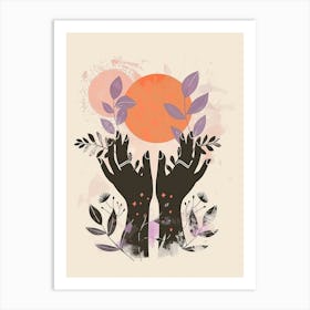 Two Hands Holding The Sun Art Print