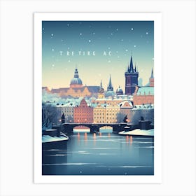 Winter Travel Night Illustration Prague Czech Republic 1 Art Print