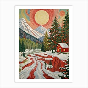 Winter Cabin In The Mountains Art Print