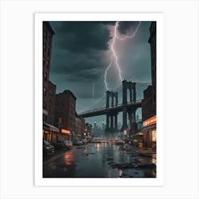 Lightning Over Brooklyn Bridge Art Print