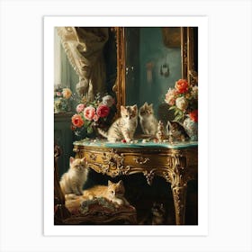 Kittens Sat On A Vanity Table Rococo Painting Inspired 2 Art Print