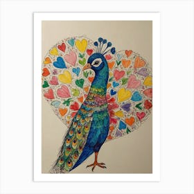 Peacock With Hearts Art Print