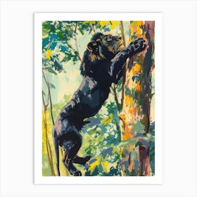 Black Lion Climbing A Tree Fauvist Painting 3 Art Print