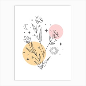 Flowers And Stars Kids and Nursery Art Print