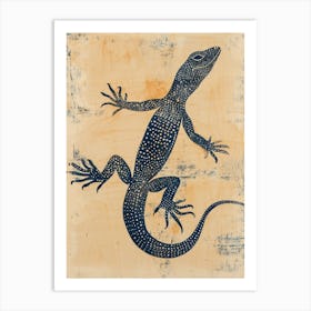 Blue Gecko Block Print 3 Art Print