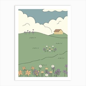 Landscape With A House And Flowers van gogh wall art Art Print