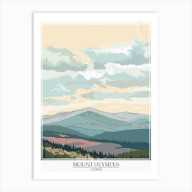 Mount Olympus Cyprus Color Line Drawing 4 Poster Art Print
