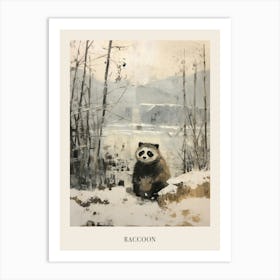 Vintage Winter Animal Painting Poster Raccoon 3 Art Print