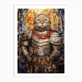 Mosaic Of A Cat In Medieval Armour Art Print
