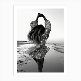 Woman In The Beach Black And White Fashion Photography Bathroom Art Print