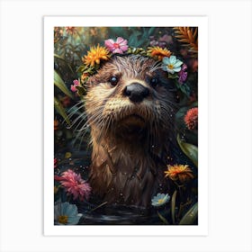 Otter With Flowers Art Print