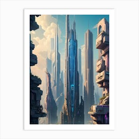 Shining Skyscrapers Shove Aside The Ruins Art Print