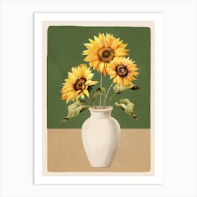 Sunflowers in a White Vase 3 Art Print