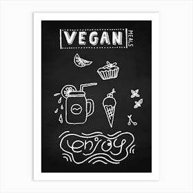 Vegan Enjoy Chalkboard Drawing- food poster, kitchen wall art Art Print