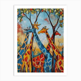 Abstract Giraffe Herd Under The Trees 8 Art Print