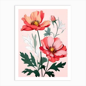 Poppies On Pink Background Art Print