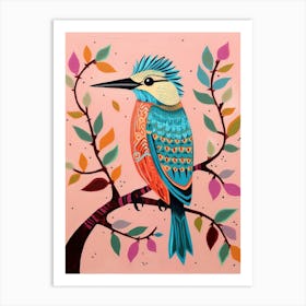 Pink Scandi Kingfisher 1 Art Print