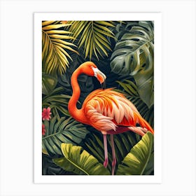 Greater Flamingo Greece Tropical Illustration 6 Art Print