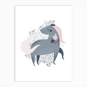 Magical Unicorn Grey Art Print