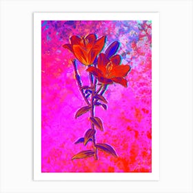 Orange Bulbous Lily Botanical in Acid Neon Pink Green and Blue n.0077 Art Print