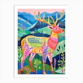 Maximalist Animal Painting Elk 1 Art Print