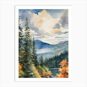 Watercolor Of A Mountain Lake Art Print