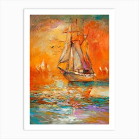 Sailboat At Sunset Painting Art Print