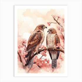 Two Hawks Perched On A Branch Art Print