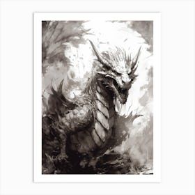 Dragon Inked Black And White 2 Art Print