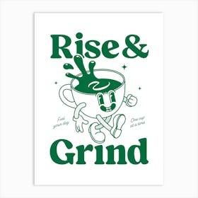 Rise And Grind Vintage Retro Cartoon Coffee Art Print