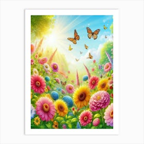 Colorful Flowers And Butterflies 2 Art Print