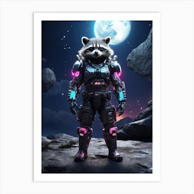 Raccoon In Cyborg Body #3 Art Print