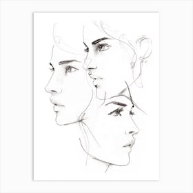 Three Women In Profile Line Art Print