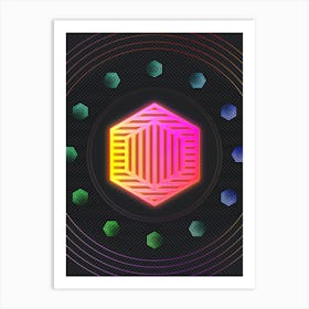 Neon Geometric Glyph in Pink and Yellow Circle Array on Black n.0058 Art Print