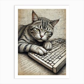 Cat On Keyboard Art Print