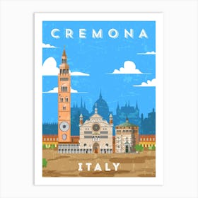 Cremona, Italy — Retro travel minimalist art poster Art Print