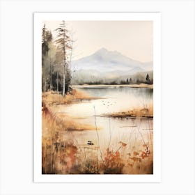 Lake In The Woods In Autumn, Painting 2 Art Print