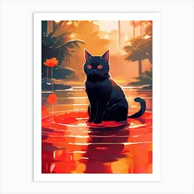 Black Cat In Water Art Print